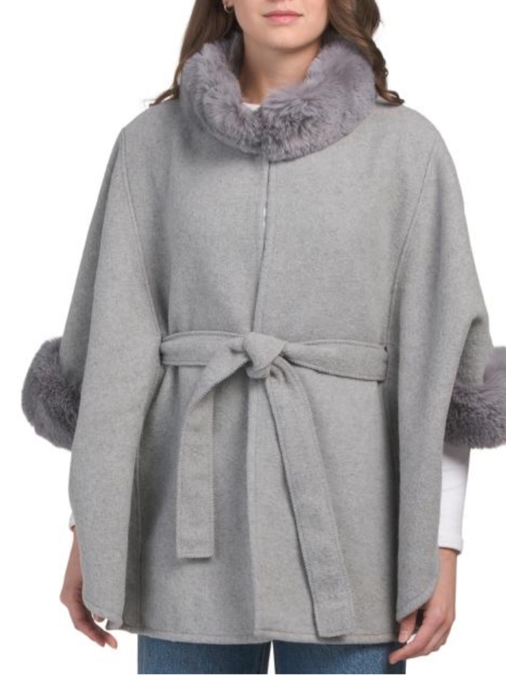 MAX STUDIO kimono faux mink fur collar and cuffs